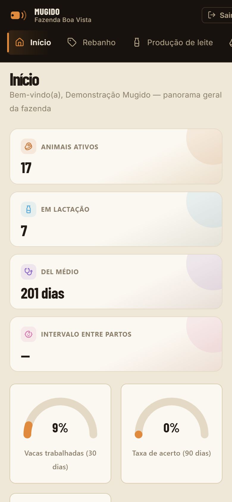 Tela inicial do Mugido no celular