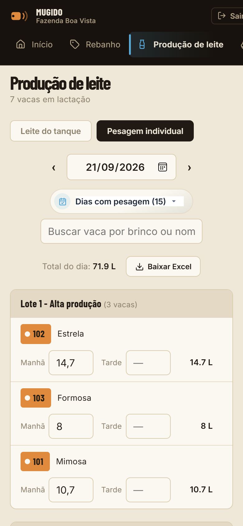 Pesagem individual no celular